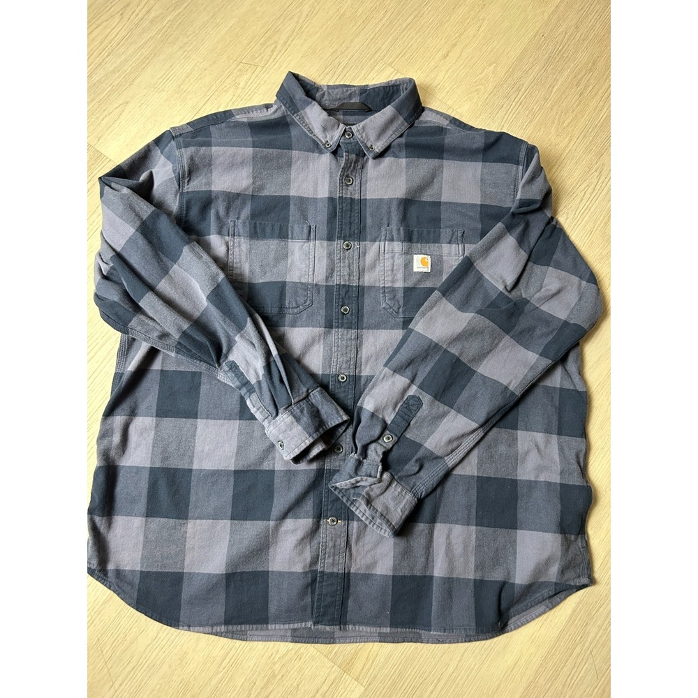 Carhartt Men's 3XL Blue Plaid Rugged Flex Relaxed Fit Midweight Flannel Shirt